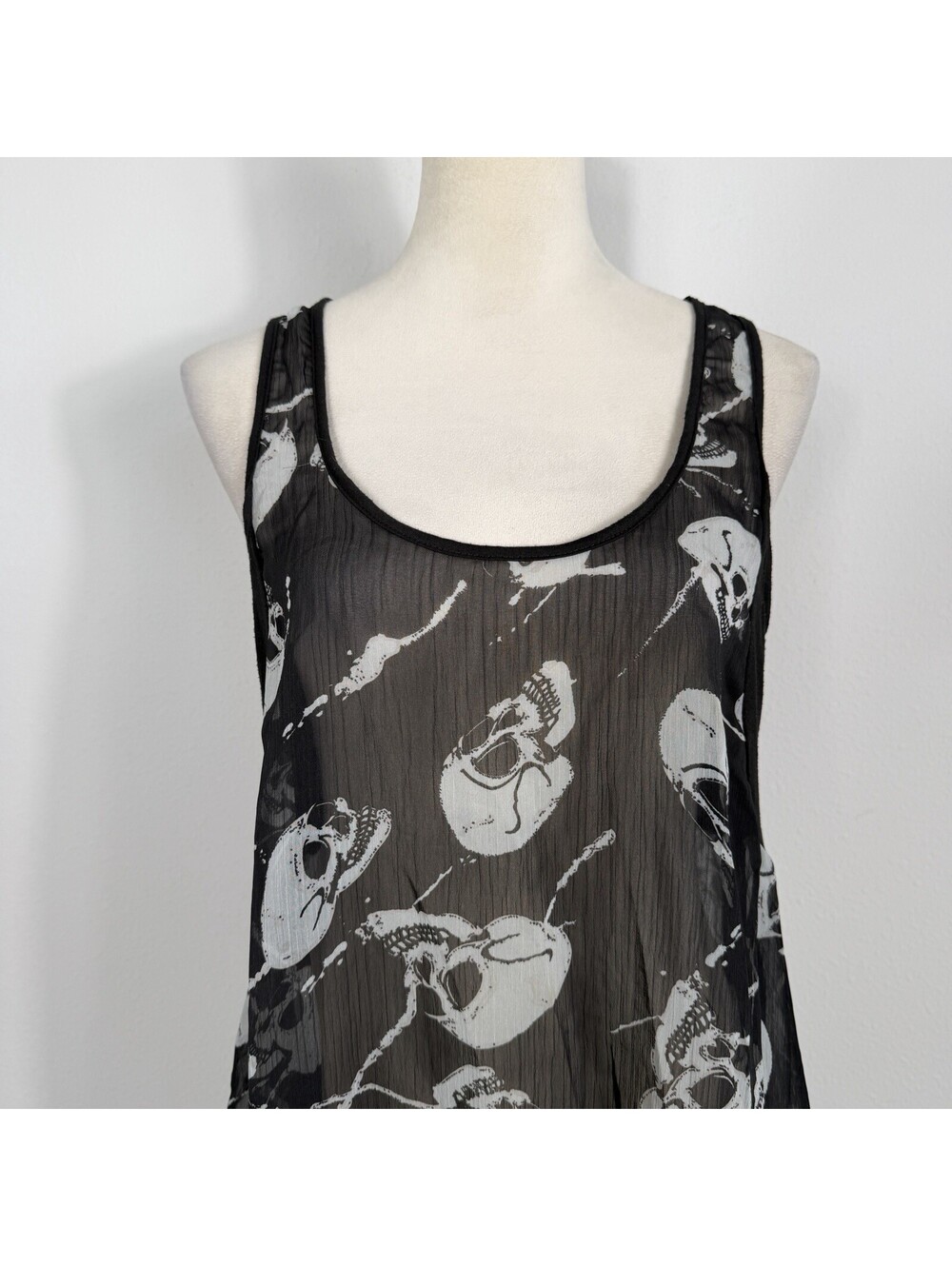Royal Bones Daang Womens Tank Top Sheer Skulls Goth Gothic Black Size Large - Picture 2 of 7